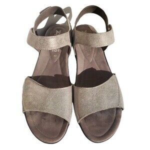 Womens 9.5 40 Mephisto Pattie Sandal Taupe Leather Slingback Ankle Strap Shoes